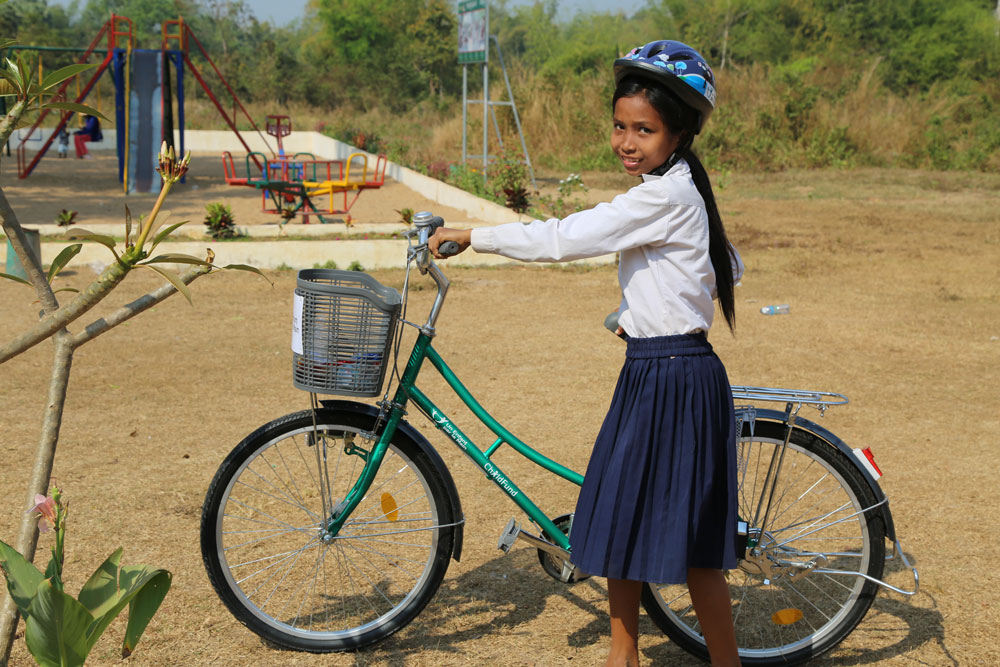 One bicycle and helmet