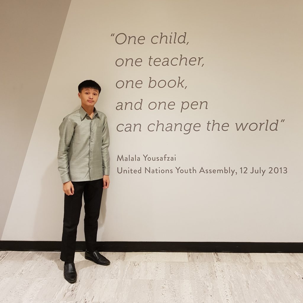 Child delegate Phongsavanh, age 15, (right) from Laos speaks at the 30th anniversary of the United Nations Convention on the Rights of the Child (CRC) in New York. ChildFund Laos supported Phongsavanh on this trip. November 20, 2019.